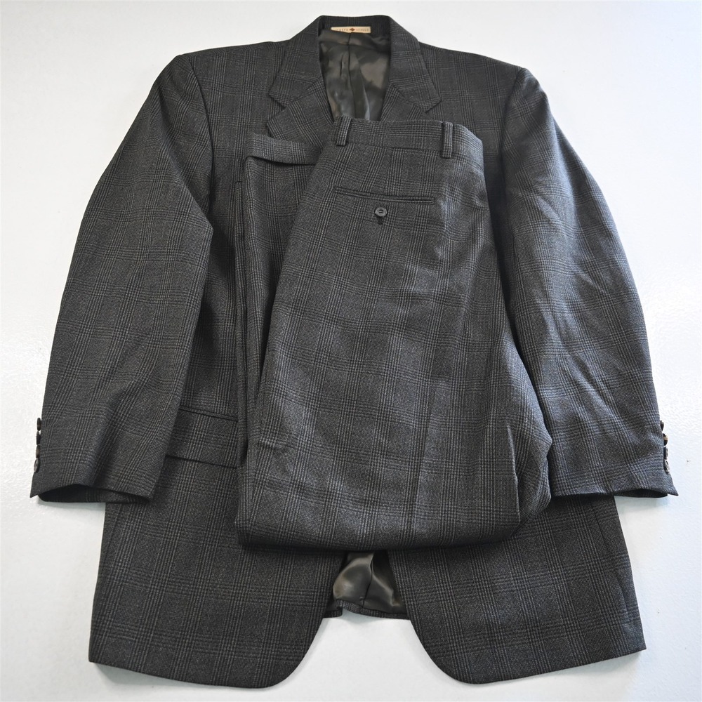 Vtg Joseph Abboud 40L‎ 34x32 Green Brown Glenn Check 100% Wool Mens Suit